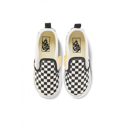 VANS children's shoes Slip-On V checkerboard Velcro comfortable one-leg children's canvas shoes black and white checkerboard 26.5 measured inner length 17cm