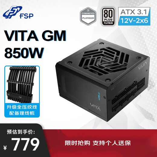 FSP VITA GM 850W dual certification platinum gold full module power supply (ATX3.1/PCle 5.1 12V-2x6 interface/fully embossed cable)
