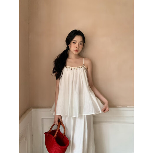 Interpretation of Beauty NEWOPEN25 Summer French Pure Desire Sexy Tencel Double Root Strap Top Women S5317 Blue S