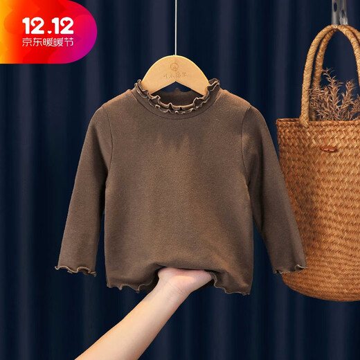 BALA suitable for girls bottoming shirt 2025 new little girl good-looking solid color autumn clothes baby pure cotton children coffee color 80cm