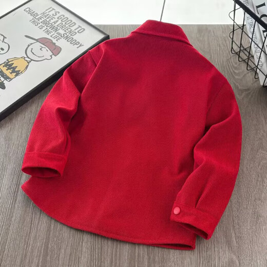 Boys' velvet long-sleeved shirt New Year's greetings clothes for children and babies Korean style trendy corduroy shirt tops red velvet 120