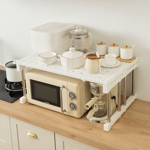 Fantasy kitchen microwave shelf storage rack multi-layer multi-layer household oven countertop rice cooker storage shelf length 89-109 width 24 height 22cm stainless steel tube left and right retractable
