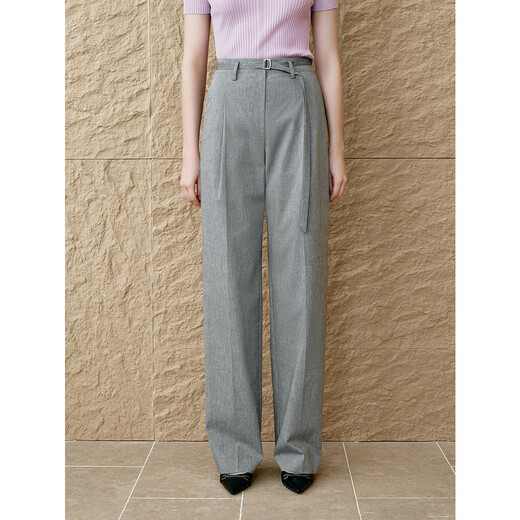 Enshang Enshang Summer Linen Tencel Minimalist Wide Leg Suit Pants Gray L