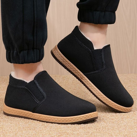 Winter sheep wool high-top old Beijing cloth shoes and cotton shoes plus velvet and thickening to keep warm dad shoes lightweight non-slip black cloth shoes YH-A8 velvet and thickened old Beijing high-top wool and cotton shoes 42 (260mm) standard size