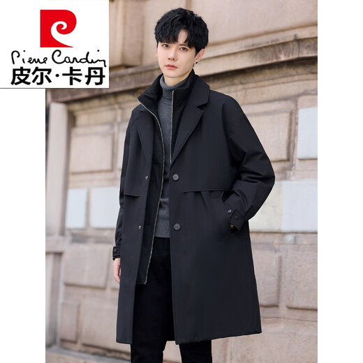 皮尔卡丹（pierre cardin）羽绒服男士中长款冬季白鸭绒2026年新款加厚潮牌高端休闲风衣外套 黑色 L 建议120-140斤