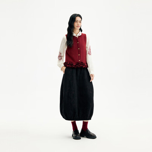 Birds and New Wine Chinese Red Knitted Sweater with Vest Inside Women's 2025 Winter New Solid Color Rabbit Fur Sweater Brick Red HCD05 S