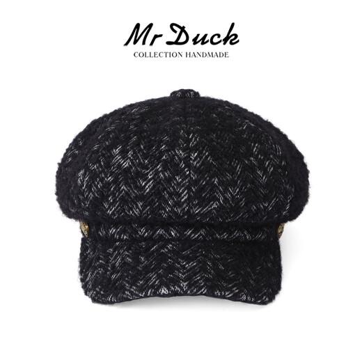 Mr DUCK Dream Weaving Fashionable and Versatile Newsboy Cap Wool Blended French Beret Women's Artistic Painter Hat Shows Small Faces Meaningful Night Black (Newsboy Cap)-MW567101 M (Suitable for 55-56cm head circumference)