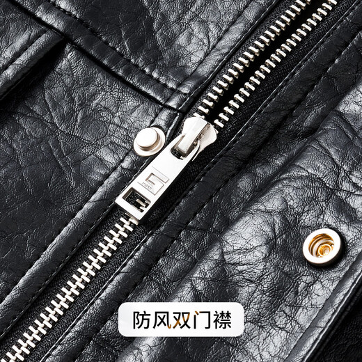 富鋌【重工裂纹质感皮衣】PU皮夹克外套男秋冬防风立领机车风皮衣男款