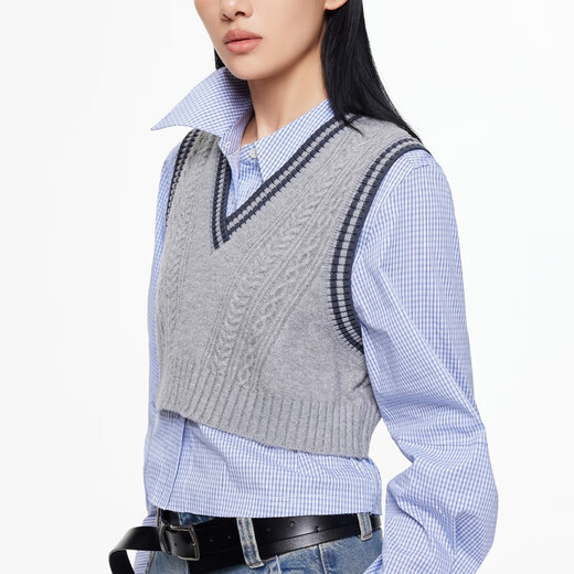 ONLY2025 new winter style college style style color block knitted vest suit shirt for women|125405016 H21 Kerry white background blue check XS