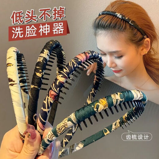 Korean style fabric headband Internet celebrity floral comb hairpin hairpin hand-wound cloth all-inclusive toothed hair headband 1# black