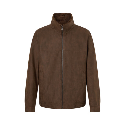 POLOWALK men's leather jacket 2025 winter new men's retro style simple stand-up collar plus velvet leather jacket brown coffee M 170/M