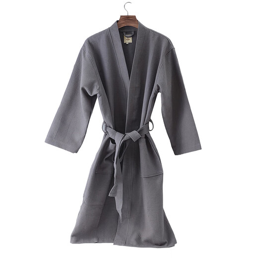 Grace antibacterial anti-mites bathrobe pure cotton water-absorbing bathrobe simple home sweat steaming suit waffle men's and women's sleeping gown