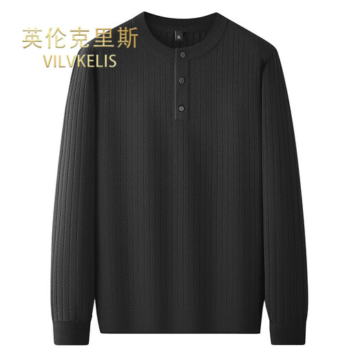 VILVKELIS British Chris plus size men's Henry collar long-sleeved sweater autumn and winter striped sweater men's large size loose sweater black 2XL _ (recommended 150-170Jin Jin equals 0.5 kg)