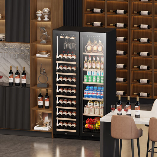 Bai Kailun high-end double-door wine cabinet constant temperature wine cabinet embedded home ice bar tea beverage refrigerator freezer 1.9 meters (thin dual-temperature air-cooled) hanging cup full display