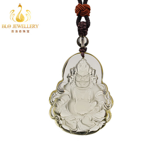 Bailuoqi Natural Citrine Yellow Wealth God Pendant Raw Stone Carved Good Luck Lucky Buddha Necklace Pendant Men's and Women's Amulet About 40x30 mm