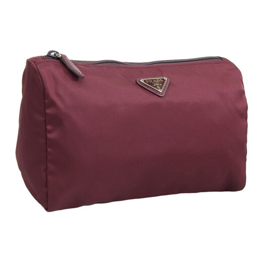 PRADA triangle logo decorated zipper closure nylon storage bag cosmetic bag women's red basic outfit (bag)