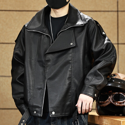 Gu Xiansen leather jacket men's 2025 new high-end men's clothing handsome men's motorcycle American pilot leather jacket men's black M 110-130Jin Jin is equal to 0.5 kg