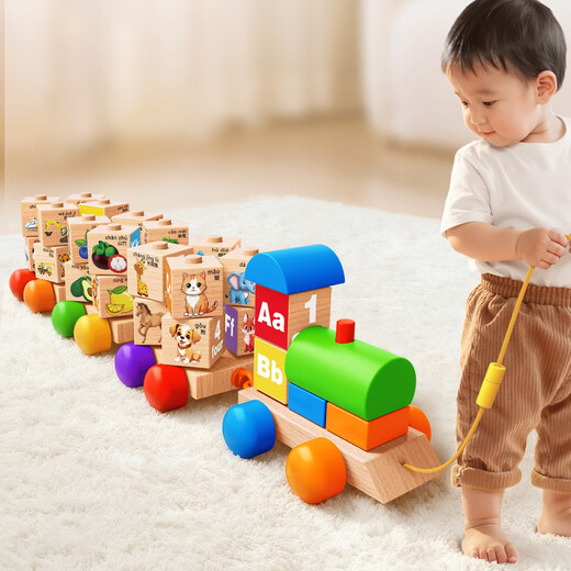 Child's Wood Star Solid Wood Rotating Train Children's Toy 3-6 Years Old Boys and Girls Early Education Puzzle Magnetic Building Blocks Digital Cognition Solid Wood Rotating Train + Magnetic Fishing Toy 30 Fish Bucket