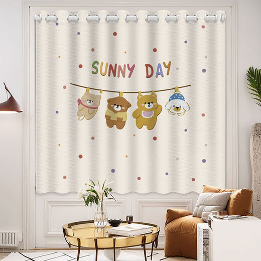 Pick up cat children's room without drilling to install blackout curtains 2025 new small window sunshade and sun protection telescopic rod simple curtains polka dot puppy custom pattern size consultation before placing an order