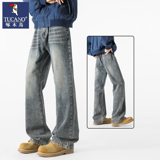 Джинсы Woodpecker, мужские осенние и зимние дымчато-серые, слегка расклешенные брюки 2025 года, новые прямые брюки, американские уличные брюки с ятаганом для мужчин, дымчатый ясень, L 110-125Jin Jin, вес 0,5 кг.