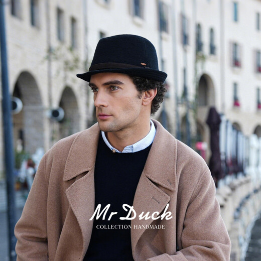 Mr DUCK woven light pure wool comfortable foldable top hat thickened quilted warm gentleman's hat men's winter jazz hat shadow black (100% merino wool)-MW562103 L (suitable for 57-58cm head circumference)