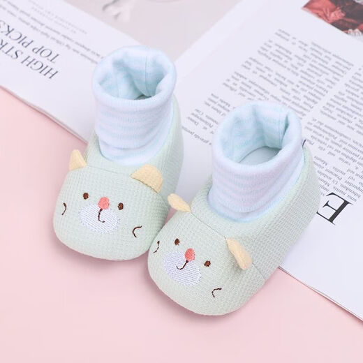 馍彭婴儿冬季鞋秋冬子0-1岁新生儿软底不掉袜男女宝宝学步防滑护脚套 淡卡其小萌虎【春秋款】 内长10.5cm 建议0-3个月