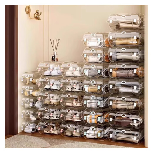 Fat Donglai quality transparent shoe cabinet storage cabinet transparent shoe box storage box plastic boots shoe box shoe cabinet storage 8 pieces - extra large - white buckle for sports shoes/boots/high-top AJ