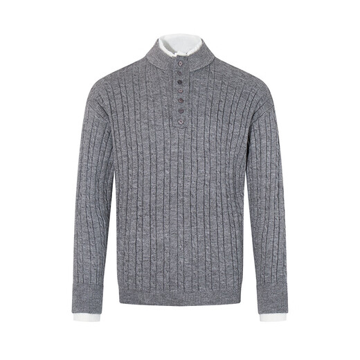 Fake two-piece twist Henry collar sweater for men and women in winter lazy style high-end American retro youth sweater khaki 2XL