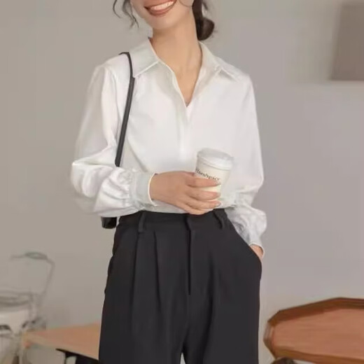 LZJV blue shirt women's professional suit formal long-sleeved top interview suit teacher commuting wear chiffon shirt white L 105-115Jin Jin equal to 0.5 kg without ties