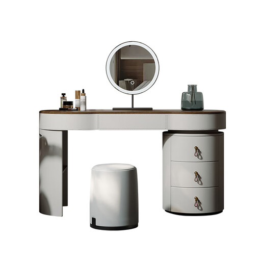 Huichuangyuan high-end French retro black walnut modern minimalist bedroom saddle leather storage and storage dresser makeup table 1.0 meter dresser + makeup stool black walnut veneer only need to install feet