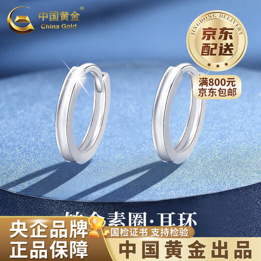 CHINA GOLD PT950 Platinum Smooth Plain Hoop Earrings Women's Earrings Earrings Valentine's Day Birthday Gift for Girlfriend and Wife Platinum Smooth Hoop Earrings About 2.1g