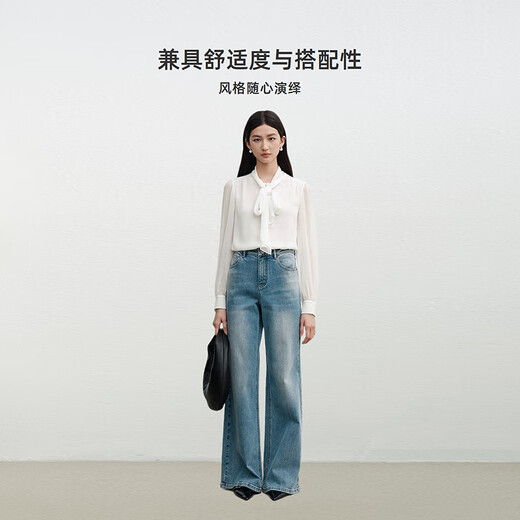 DESIGNICE 2025 new autumn style smart commuting temperament streamer shirt elegant white long-sleeved shirt for women white XL