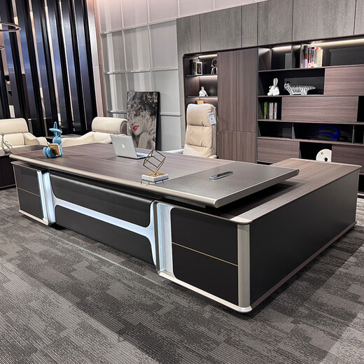 KOQUMGE boss desk office desk complete set of workbench log light luxury modern simple executive desk chairman office desk and chair 2.4 meters boss desk adsorption panel