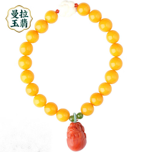Manla Jade Pei Natural Beeswax Bracelet Women's Bracelet Amber DIY Nanhong Pixiu Chicken Oil Yellow Full Honey Bracelet 8MM Good Luck and Prosperity - Beads About 8MM