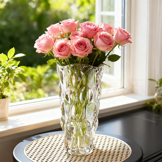 Cuttlefish Bohemian glass vase light luxury transparent rose lily flower arrangement (diameter 13 height 24) New Year's Day gift