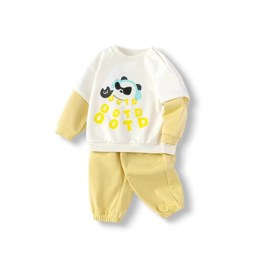 Manxu (MANXU) brand discount baby sports suit boys and girls baby long-sleeved trousers 2025 new spring and autumn casual trendy overalls two-piece set 80 cm