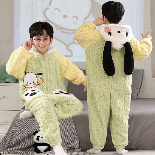 Children's one-piece pajamas autumn and winter thickened new model coral velvet cute boy sleeping bag one-piece hooded home clothes 222 Lollipop 2 K zipper style 110 10 size recommended 110-120CM