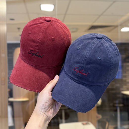 American retro frayed edge hole baseball hat for women, fashionable and versatile sun hat, wide brim, face-showing couple's peaked cap, black (54-58CM) adjustable