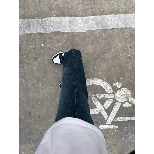 7 high-quality jeans for boys in autumn and winter thickened trendy high street loose long pants slightly flared leg-shaped straight casual men's pants XBNDMNZ-758 Retro Blue XL Recommended weight 130-145 Jin Jin equals 0.5 kg