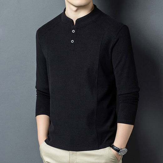 SHXI Xialuo light luxury brand men's clothing 2025 autumn and winter double-sided German velvet bottoming shirt men's Henry collar versatile long-sleeved sweatshirt black M 165 suitable for 90-115 Jin Jin equals 0.5 kg