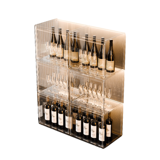 Yusenyi wine cabinet display cabinet home with glass cabinet living room wall cabinet storage cabinet second generation six-sided hard acrylic board 5 grids with lights single door