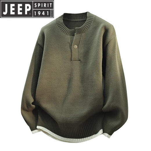 JEEP SPIRIT Jeep Henry Collar Plush Thick Sweater Men's Autumn and Winter 2025 New Loose Lazy Style Boys' Sweater WE25683 Black M
