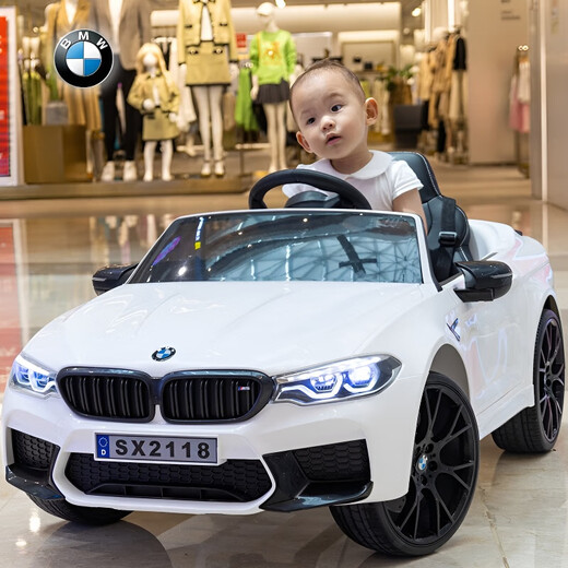 Haolaixi BMW children's electric car four-wheel car remote control toy car can sit and stand adults and children with swing baby stroller, top with blue + adult standing plate + remote control swing + soft wheel leather seat + push rod + Bluetooth