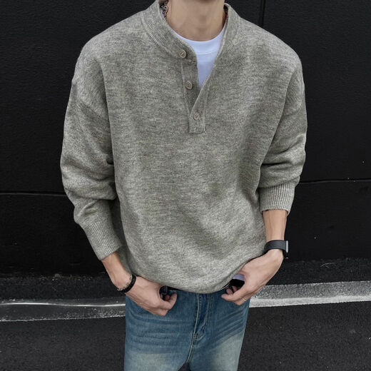 Pupan American style lazy style cleanfit Henry collar sweater men's autumn and winter bottoming thickened sweater jacket dark gray autumn and winter upgraded heavyweight model M M95 to 115Jin Jin is equal to 0.5 kg and can be worn