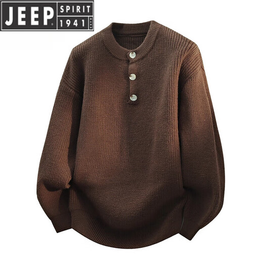 JEEP SPIRIT Jeep Henry Collar Plush Thick Sweater Men's Autumn and Winter 2025 New Loose Lazy Style Boys' Sweater WE25683 Black M