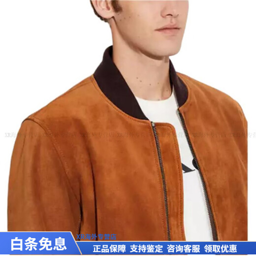 COACH fashionable and versatile trendy color-blocked suede zipper leather jacket for men orange Christmas gift Orange S