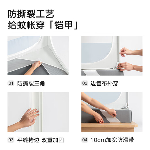 Meiduojia 25 Pro Anti-fall Mosquito Nets Class A Bacterial Antibacterial 1.8*2m Mosquito Net 1.5 Bold Bracket Baby Household U-shaped Three Doors Star Blue Mosquito Net + Sheets Make the bed more convenient 200cm*180cm*170cm