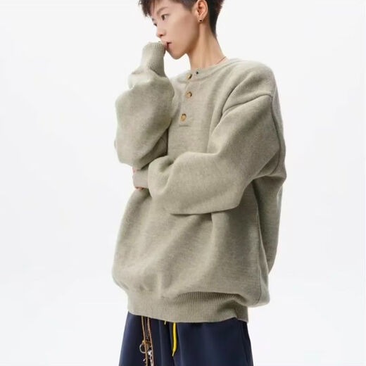 SWAMP AREA American retro Henry collar sweater for men in autumn and winter, high-end solid color casual bottoming sweater, camel color, trendy and versatile sweater M 160-170CM 95-110Jin Jin is equal to 0.5 kg