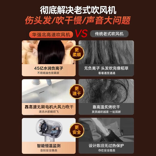 National 3C Certification丨4.5 billion negative ion hair care High-speed leafless hair dryer household negative ion silent high-power non-damaging constant temperature quick-drying hair dryer Huaqiangbei Official top-single air nozzle Classic Senhong丨4.5 billion hydrating negative ion hair care 2025 new style丨Top version 1 1 version 1.8 meters long gift box