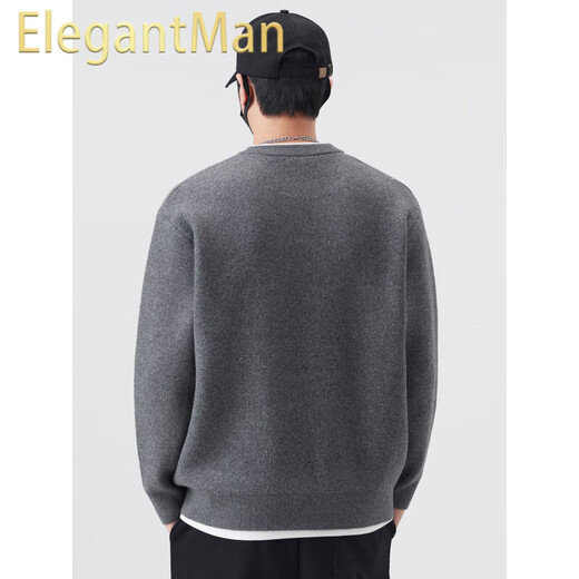 ElegantMan men's fake two-piece Henry collar sweater 2025 autumn and winter new loose and versatile thickened sweater for men light gray M_-130Jin Jin is equal to 0.5 kg